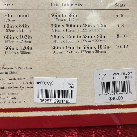 NWT Red Bardwil Linens Winter Joy Poinsettia Holiday Tablecloth.  60 X 102. - Picture 7 of 9